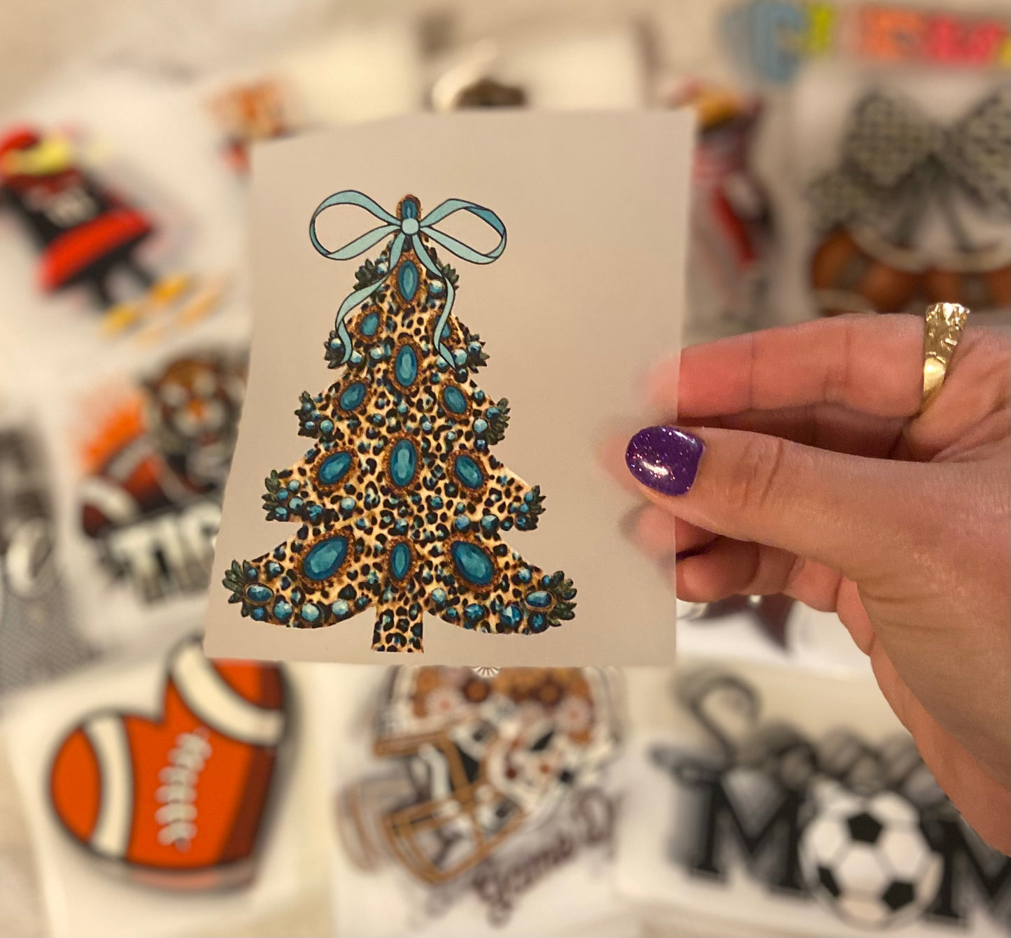 Christmas Tree Turquoise DTF Trucker Hat Patch Only