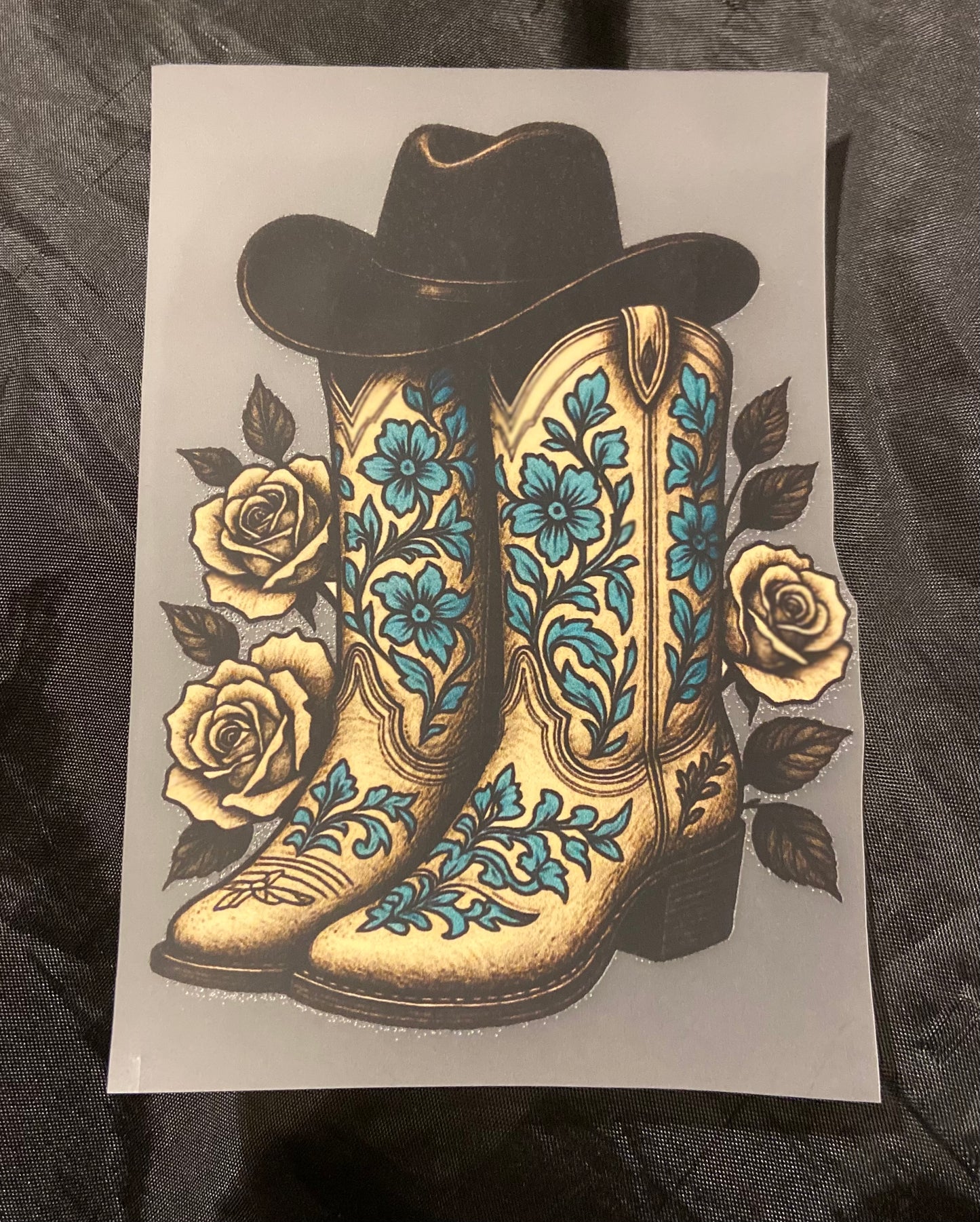 Boots With Floral DTF Trucker Hat Patch Only