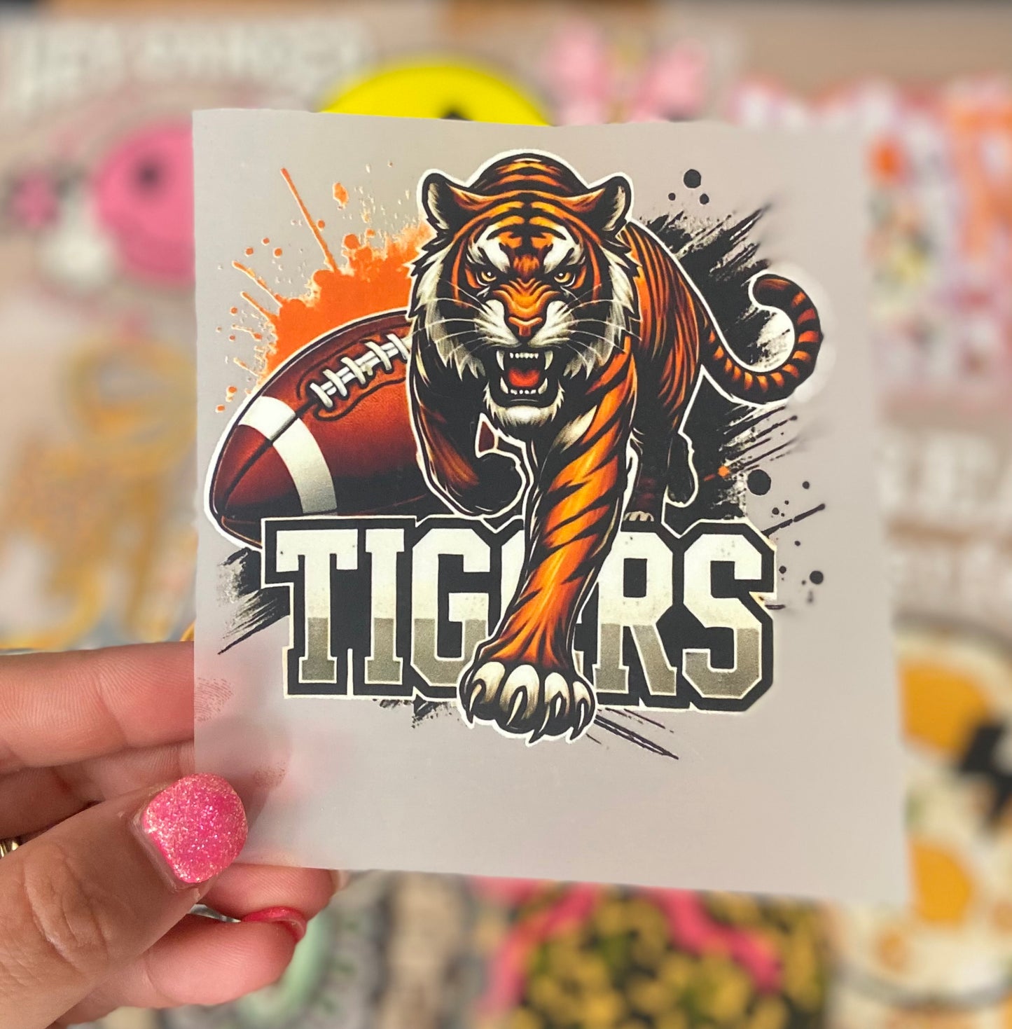 Tigers Football Splatter DTF Trucker Hat Patch Only