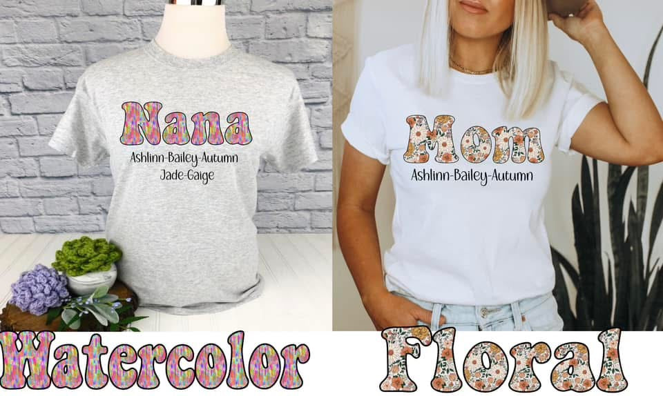 Watercolor or Floral Name Custom Comfort Color T-Shirt