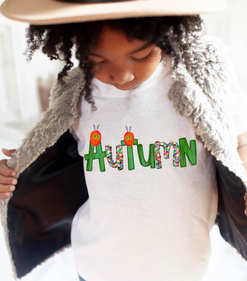 Custom Caterpillar Name Baby, Toddler, Youth Short Sleeve Shirt
