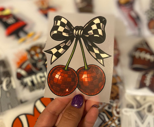 Cherries Checkered Bow DTF Trucker Hat Patch Only