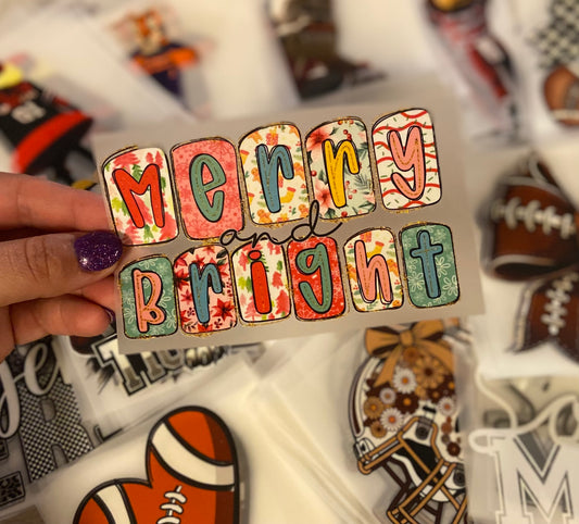 Merry and Bright Squares DTF Trucker Hat Patch Only