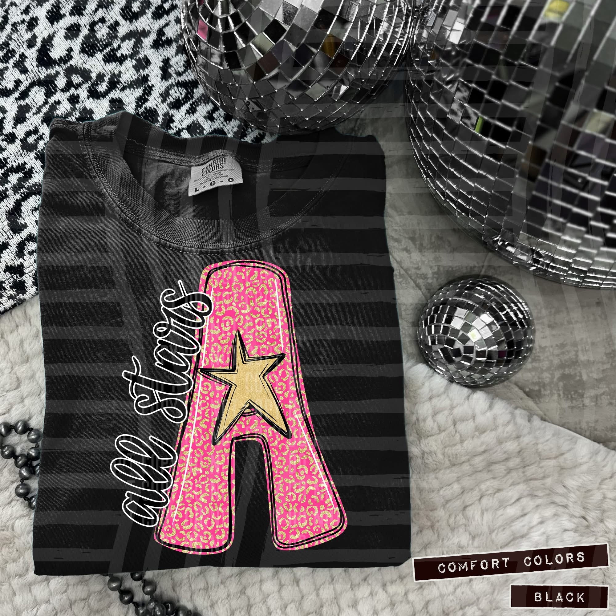Pink Glitter Letter Custom Sport Name Comfort Color T-Shirt