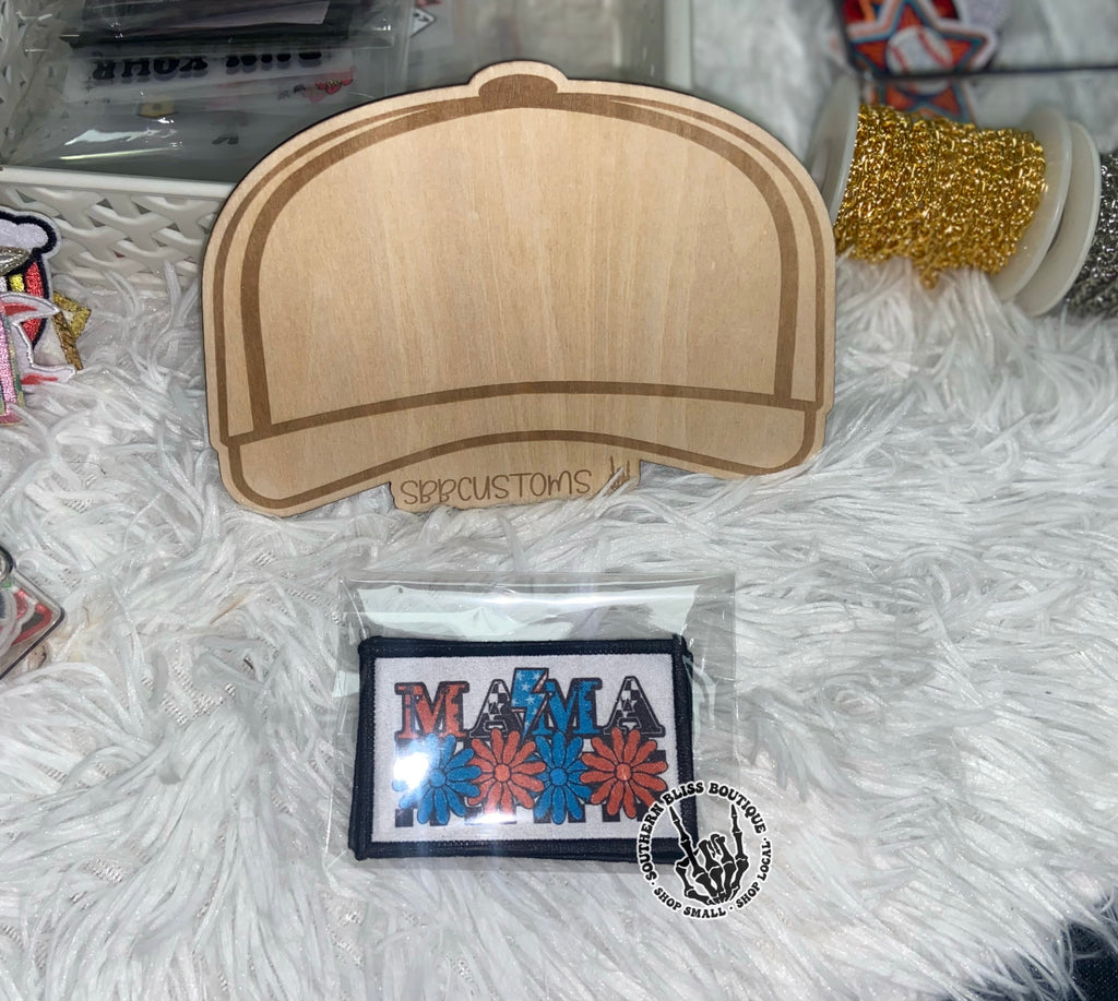 Mama Checkered Patriotic Trucker Hat Patch Only