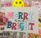 Merry & Bright Bubble Letter Look DTF Trucker Hat Patch Only