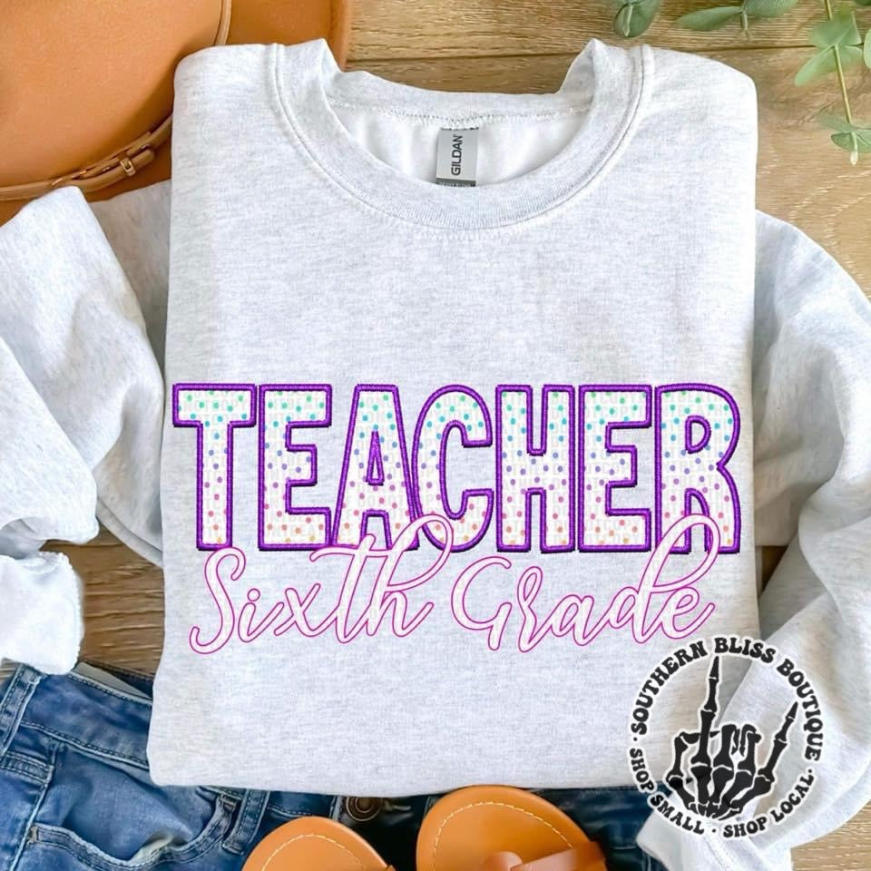 Teacher Polka Dot Embroidered Look Sweatshirt