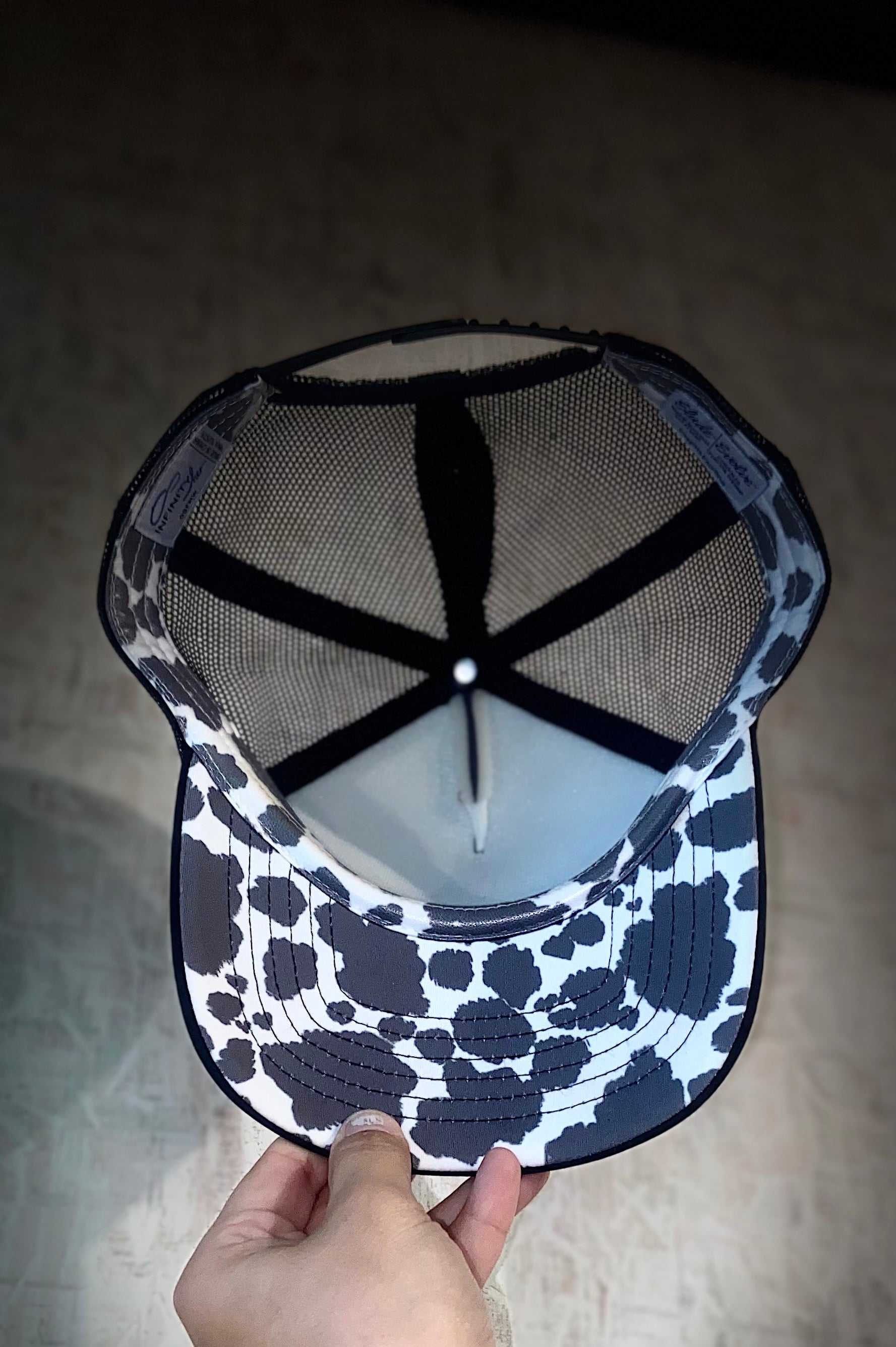 Mama Turquoise Punchy Cow Print Brim Trucker Hat