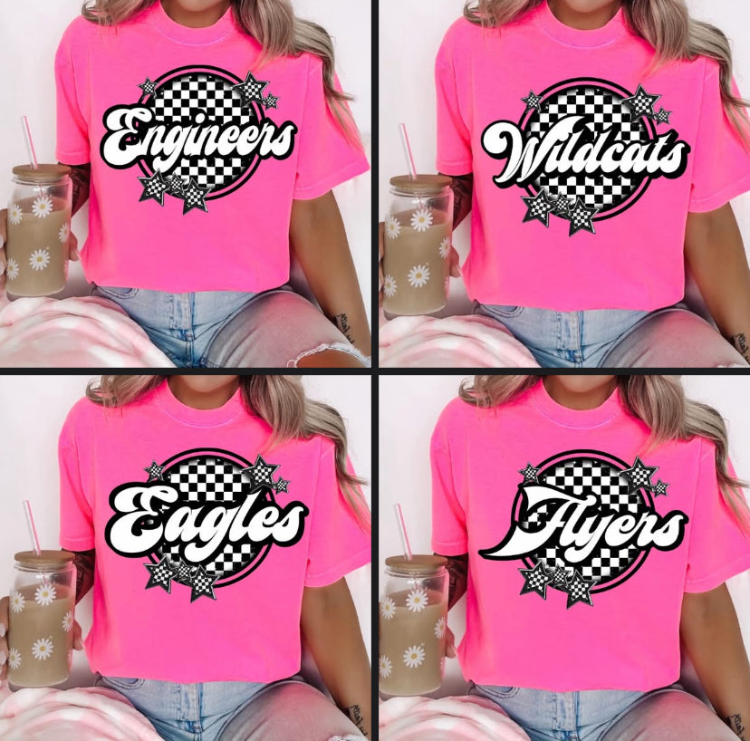 Custom Checkered Round Name Comfort Color T-Shirt