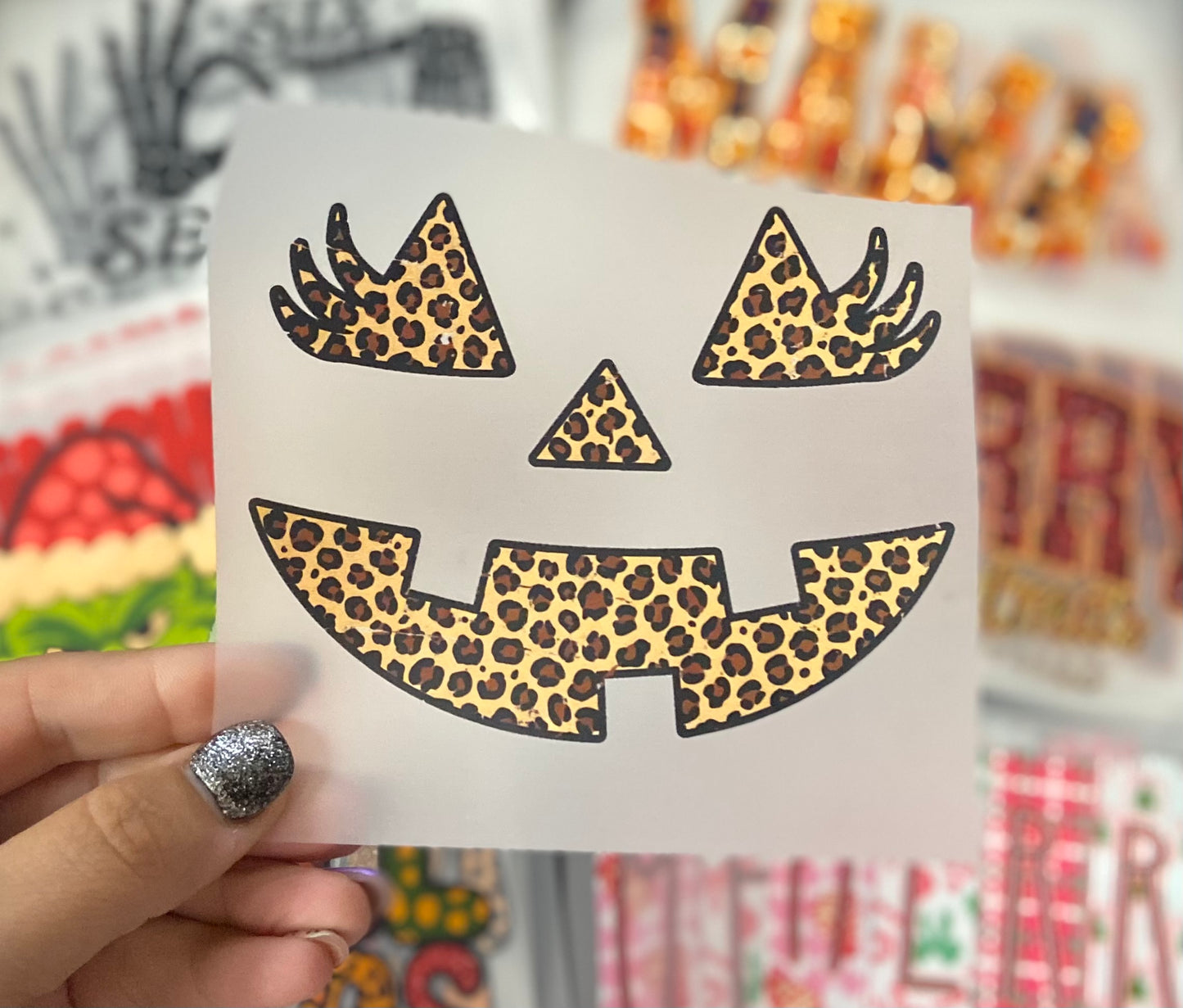 Pumpkin Face Leopard DTF Trucker Hat Patch Only