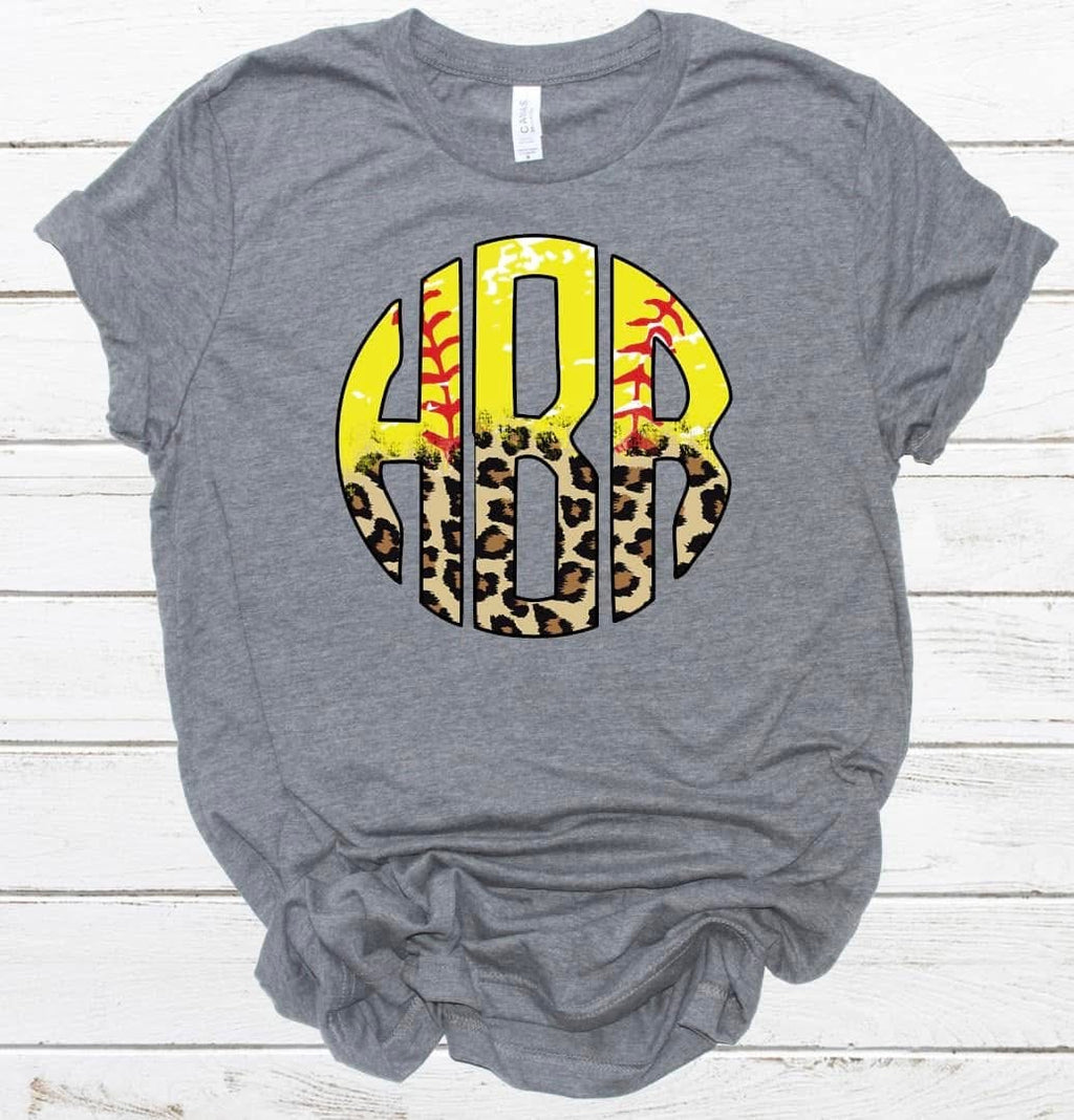 Softball Leopard Monogram Comfort Color T-Shirt