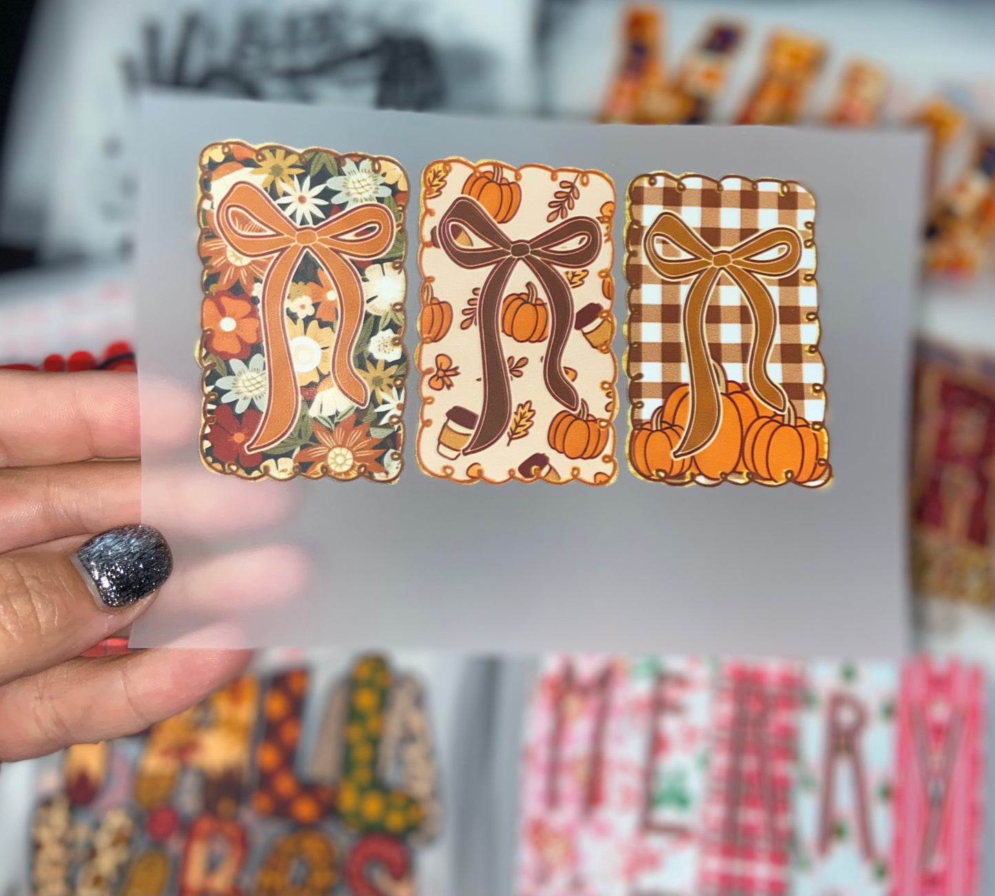 Fall Three Bows DTF Trucker Hat Patch Only