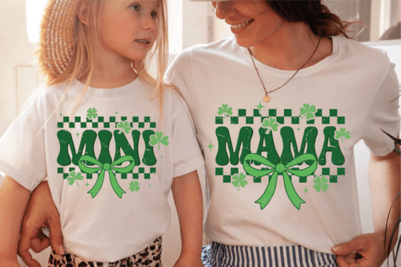 Mama Checkered Bow St Patricks T-shirt