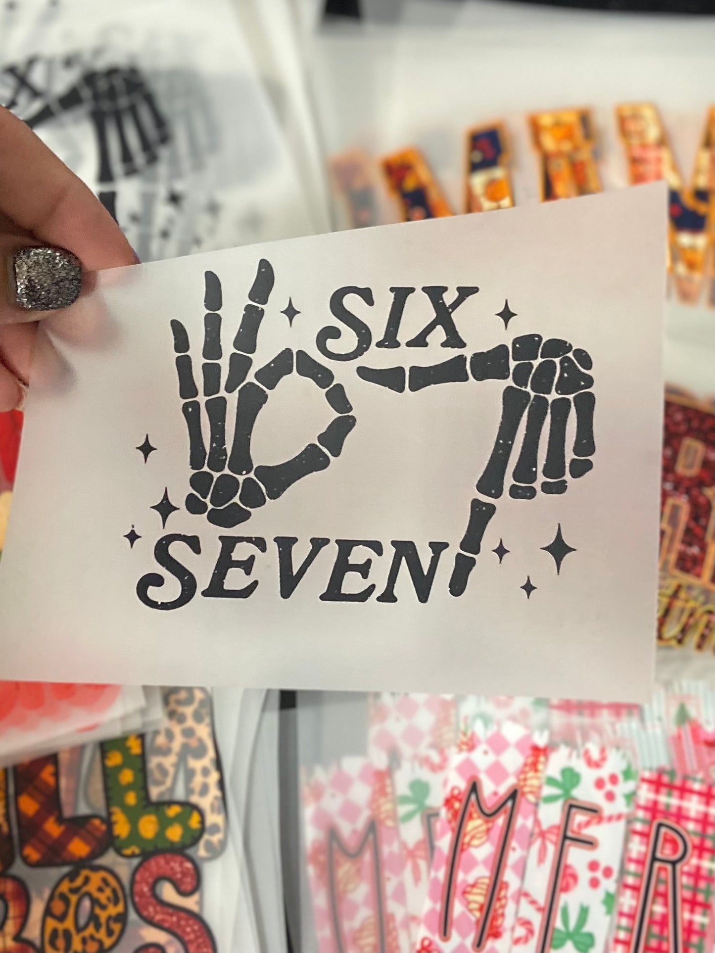 Six Seven Skull Hands DTF Trucker Hat Patch Only