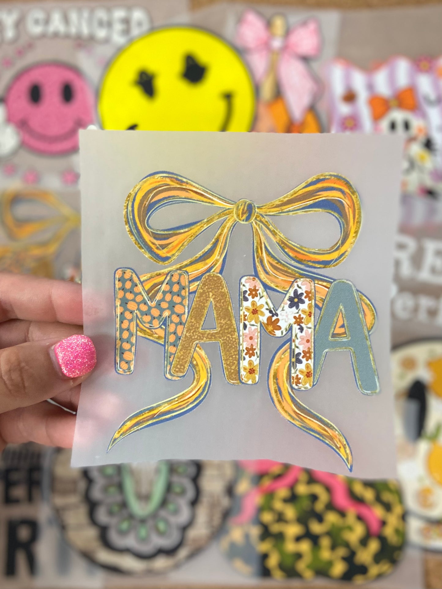 Mama Fall Bow DTF Trucker Hat Patch Only