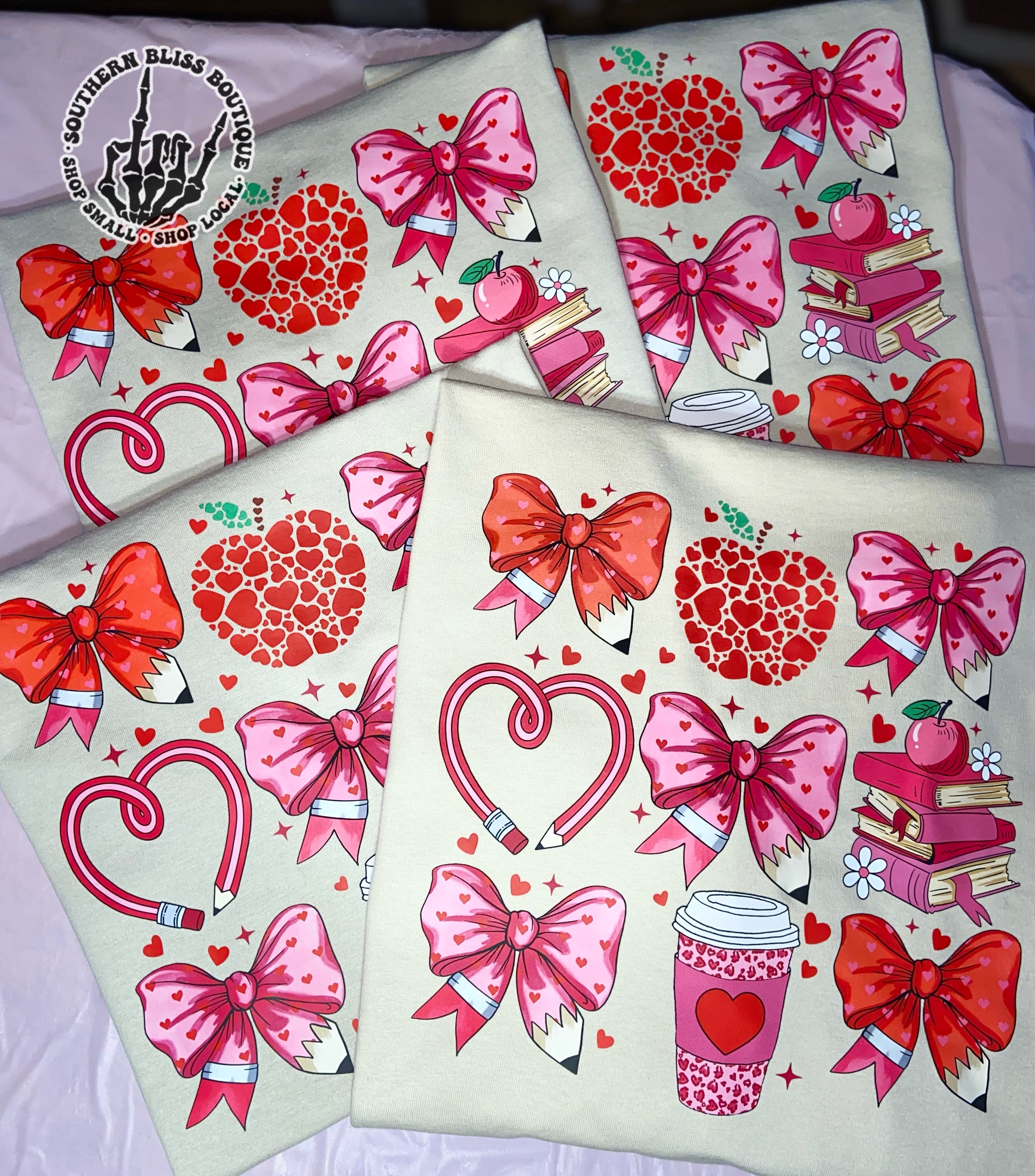 Valentine Teacher Bow Collage T-shirt