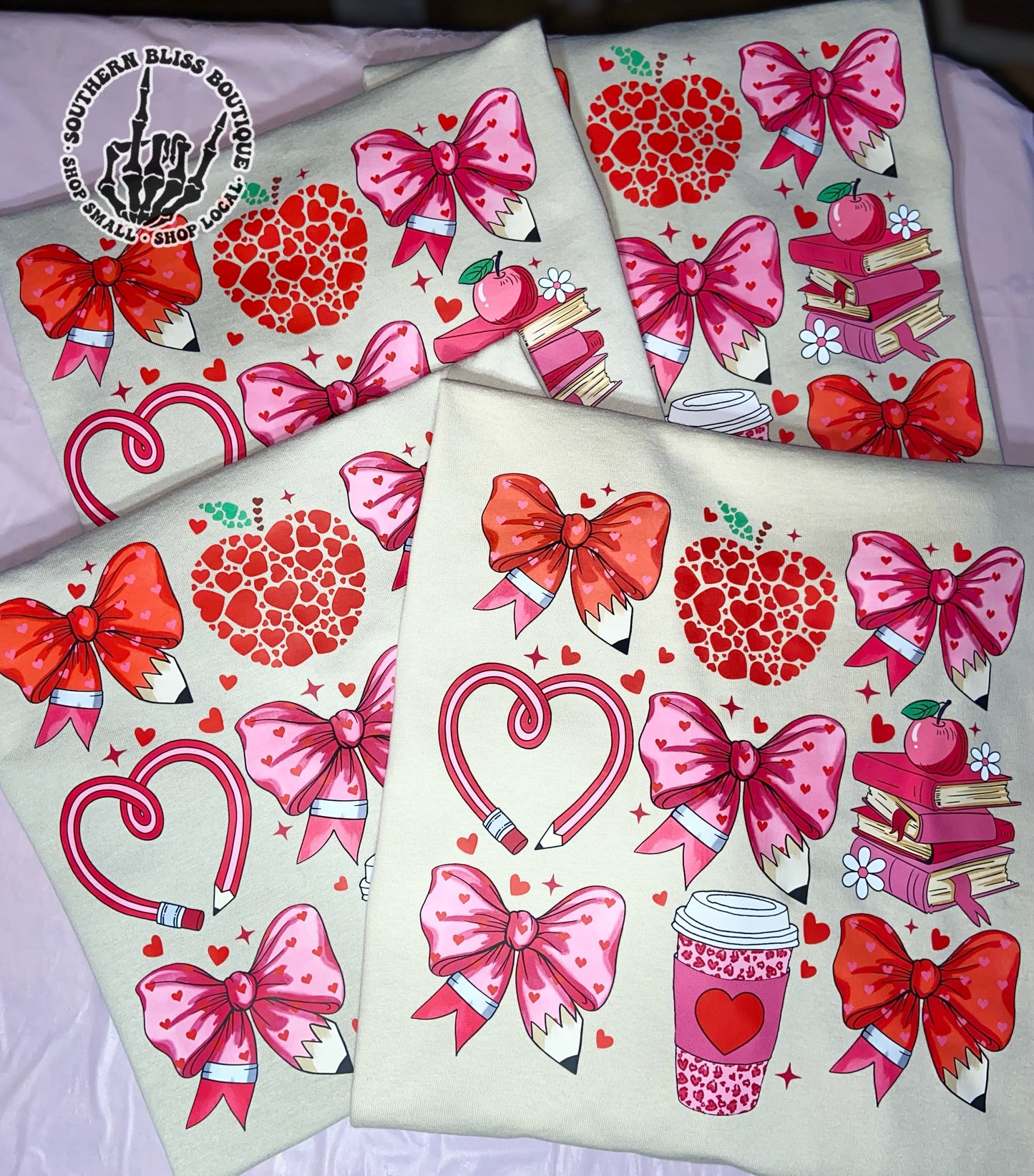 Valentine Teacher Bow Collage T-shirt