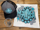 Mama Turquoise Punchy Cow Print Brim Trucker Hat