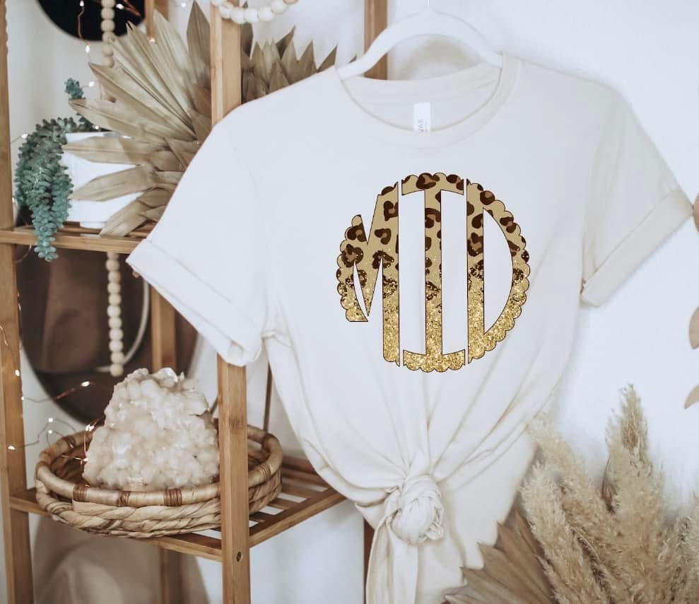 Cheetah and Gold Monogram Comfort Color T-Shirt