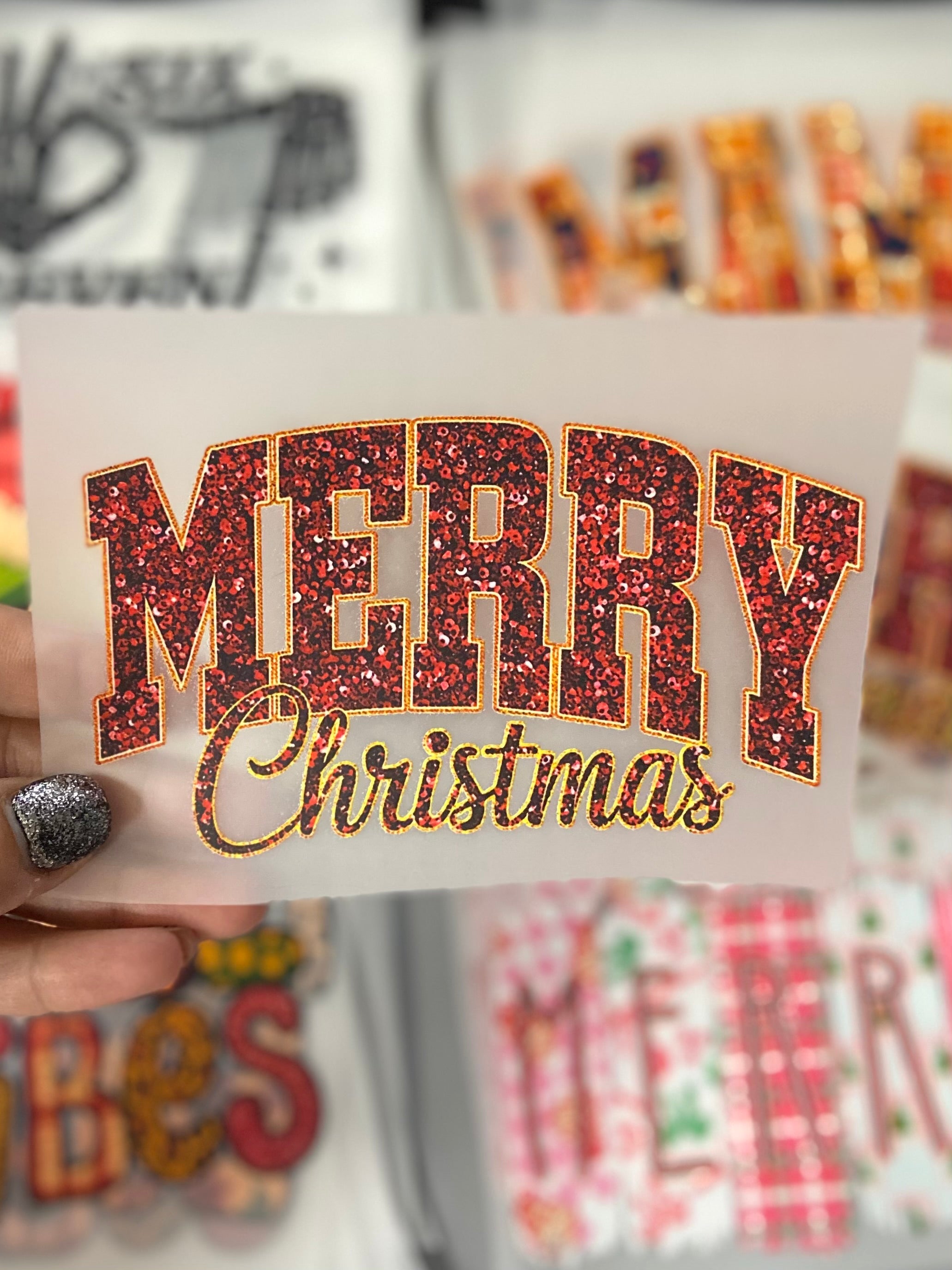 Merry Christmas Red Glitter DTF Trucker Hat Patch Only
