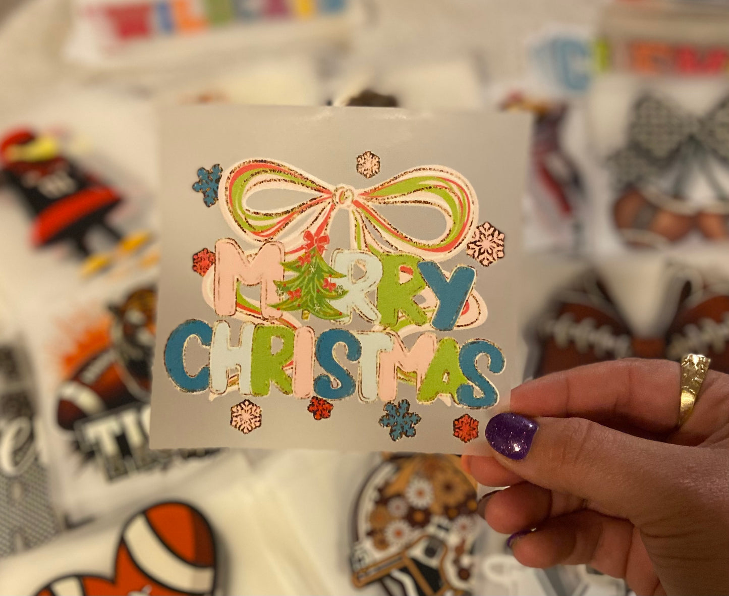 Merry Christmas Pastels Bow DTF Trucker Hat Patch Only