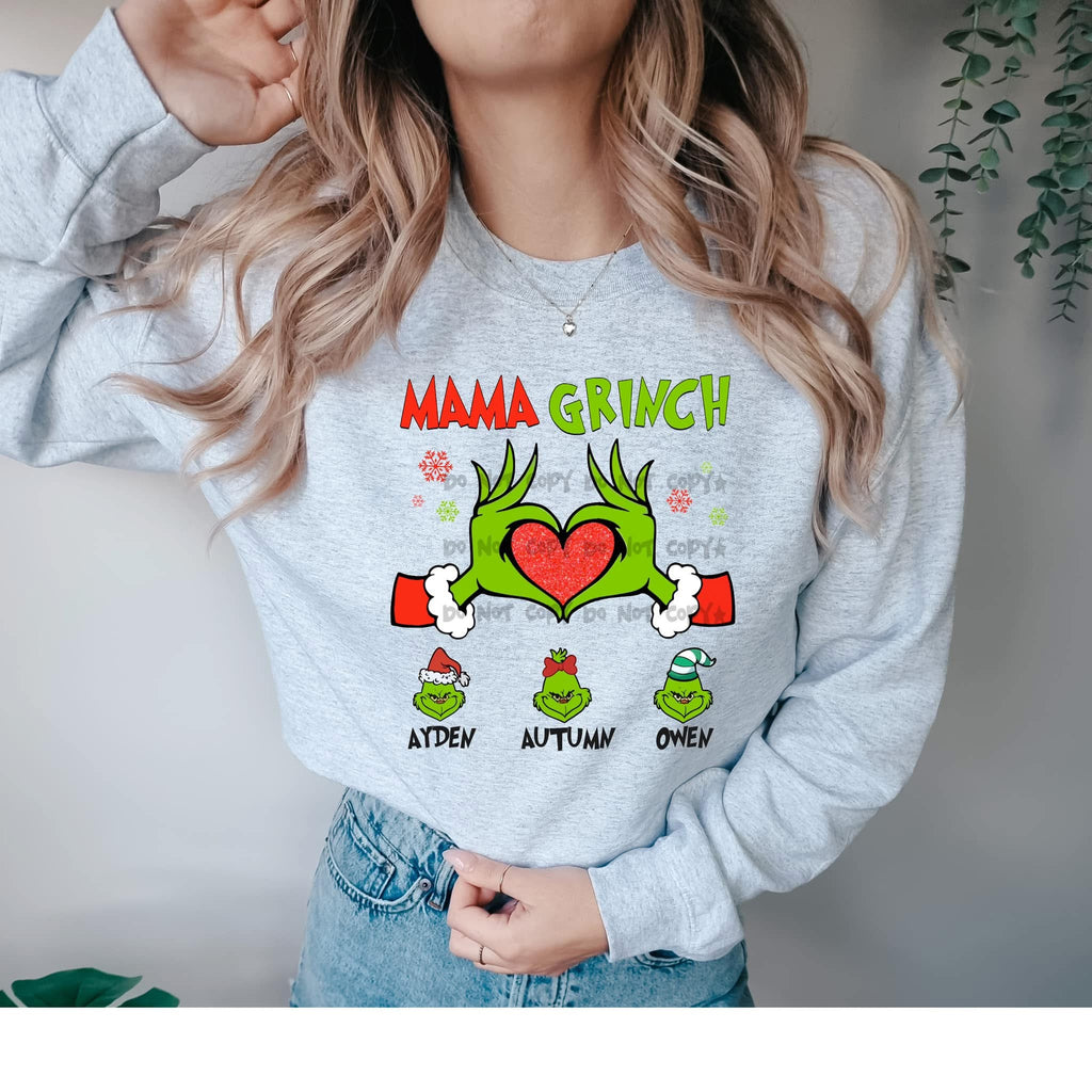 Mama’s Christmas Heart Hand & Custom Names Comfort Color T-Shirt