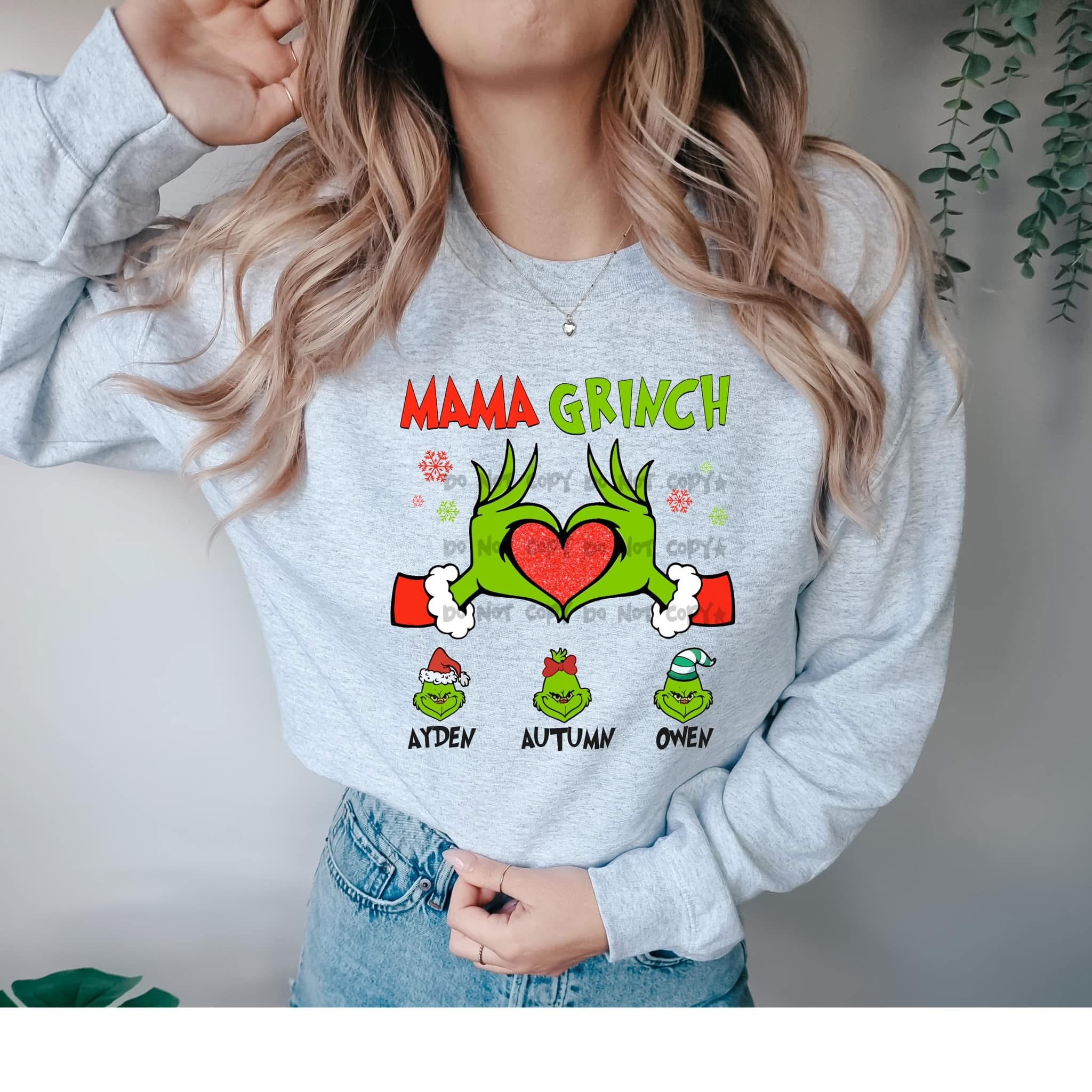 Mama’s Christmas Heart Hand & Custom Names Comfort Color T-Shirt