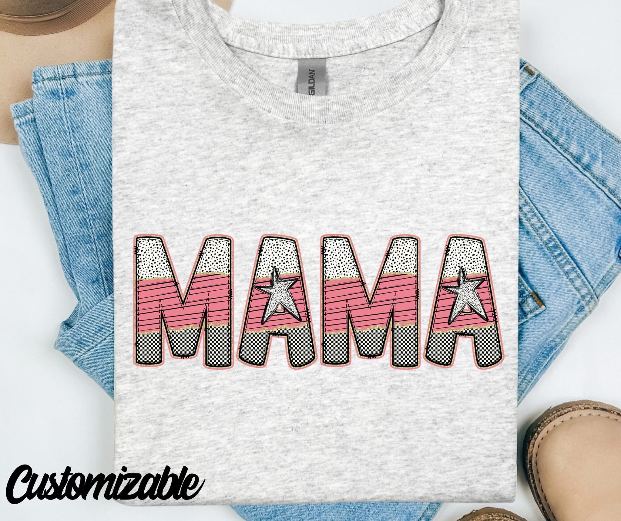 Pink Stars Custom Name Comfort Color T-Shirt